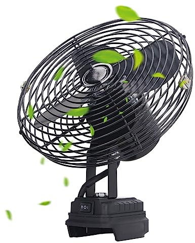 Lazmin112 Ventilatore Elettrico Ricaricabile, Ventilatore con Batteria Al Litio 18 V con 4 Pale in Metallo, Ventilatore Compatto e Portatile per Casa,Cantieri Edili,Officine e Uso Esterno