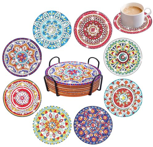 HDKAJL Diamond Painting Untersetzer Set 8PCS – DIY Mandala Diamant Untersetzer mit Halter, Kreatives Erwachsene Kinder