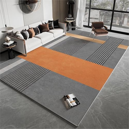 Tzvpsu Läufer rutschfest Grau Schwarz Orange Streifendesign Waschbarer Teppich,deko esszimmer baddeko,180x250cm