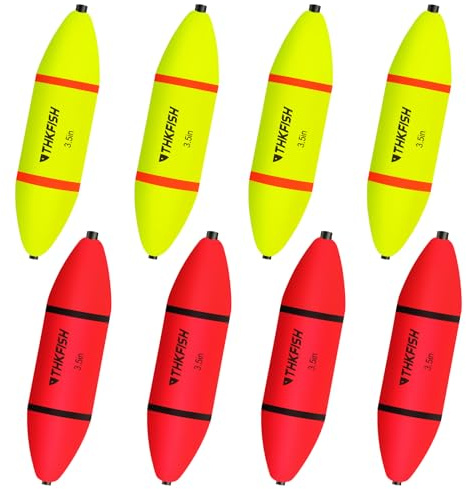 THKFISH Eva Angelposen Set, 8PCS Leuchtposen, Schwimmer Angeln, Slip Posen für Salzwasser und Süßwasser, Waggler Posen in Gelb & Rot, Hechtpose, Forellen Posen, Angelzubehör Posen, 90/117/137 cm