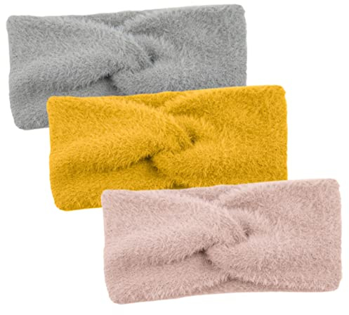 COLLBATH Bandeaux d'hiver Décoration Pratique et Élégante en Polyester et Nylon 3pcs pour Femmes Chauds et Confortables Bandeaux Duveteux pour Oreilles