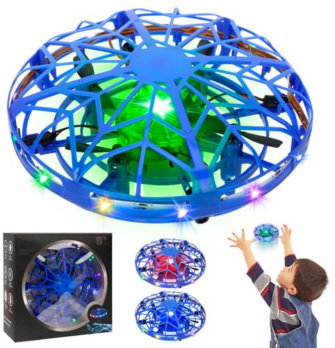 Flying Toy Drone for Kids, Rechargeable Mini Drone with LED Lights, Indoor Small Flying Ball Drone, Hand Controlled Kids Drone with Infrared Induction, for Aged 8+ Years Boys Girls, Blue