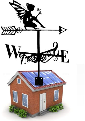 GFLCWYP Blumenfeen Wetterfahne Metall Wetterhahn Windrad Windrichtungsanzeiger Weathervane Für Zuhause Garten Terrasse Hof Dach Garten Dekoration Schwarz