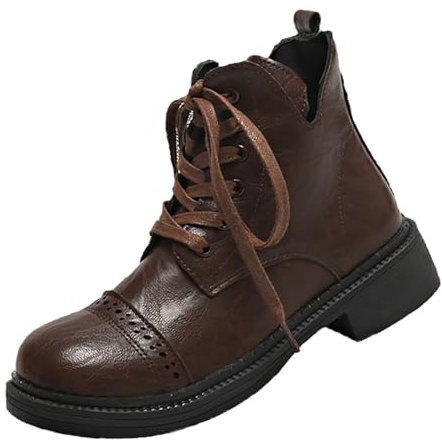 Damen Stiefeletten Mit Absatz Elegant, Winterboots Kurzschaft Schnürstiefel Niedrig Absatz Lederstiefel Rutschsicher Springerstiefel Motorrad Stiefel Thermostiefel Rutschsicher
