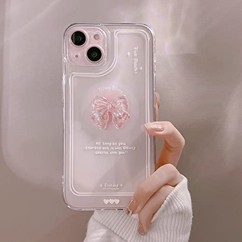 Custodia Compatibile con iPhone 13 mini, Cover Morbida TPU Trasparente Fiocco Rosa 3D per Ragazze Donne