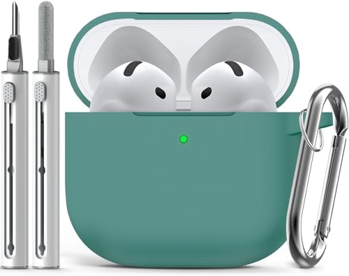 Inesore Compatible with AirPods 4 Case - Green | Silicone Protective Case Cover for Apple Air Pod 4 (2024/ANC), Unisex Design, with Cleaning Kit