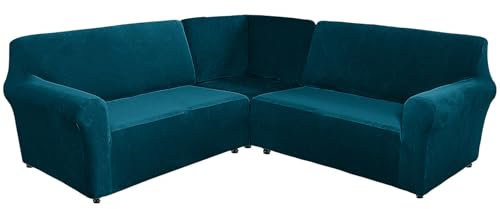 Mswborml H, Samt Sofa Überzug Universal Couchbezug für 5 Sitzer, 3-Teilig Sofa Überzug für Ecksofa, Stretch Bezug für Fernsehsessel mit Hoher Lehne, Waschbar Sofabezug Ecksofa L Form rutschfest