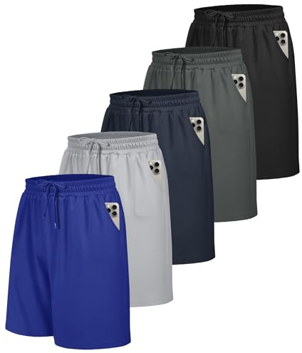 BOOJO 5 Pack Gym Shorts Men UK for Running Sports with Pockets Quick Dry | Breathable and Lightweight Outdoor Workout Training Activewear with Elasticated Waist for Fitness Joggers