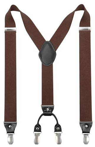 JEMYGINS Hängslen män breda 3,5 cm med 4 hängslen klämmor i Y-form, elastiska och justerbara i längd, BRUN, M