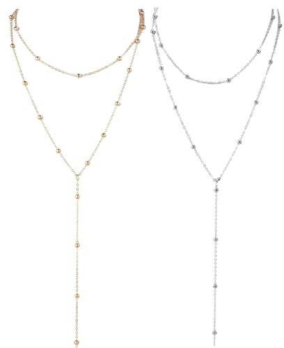 FAINCA Damen Mehrreihige Halskette, Lange Kette Damen, Y Kette Gold, Elegante Necklace Women, Y Förmig Lassotropfenhalsketten, mit Schmuckschatulle, Necklace, zum Jahrestag