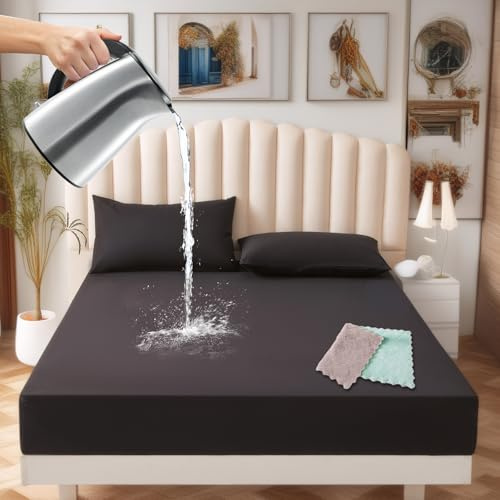 Waterproof Bed Sheet,Rubber Bed Sheet Comes with an Absorbent Cloth Easy to Clean Foldable Anti-Fouling Oil-Proof and Anti-Dirty for Interior Decoration Sewing Accessories Black (200 * 210mm)