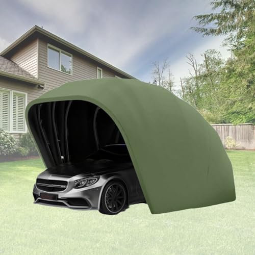 Mofgoe Garage Pieghevole Mobile Semiautomatico, Tettoia Per Auto in Acciaio Inossidabile, Tenda Da Sole Retrattile Idraulica, Tenda Da Garage Portatile Per Feste, Tessuto Oxford 600D,Verde,19*8.8*8ft