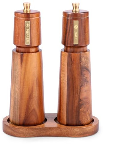 GWCYMYD Wooden Salt and Pepper Grinder Set with Ceramic Grinding Core and Tray Adjustable Coarseness Manual Pepper Grinder Wood Salt Mill Kit for Kitchen