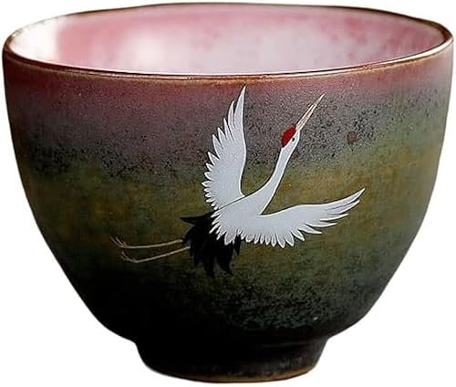 Tazas de té de cerámica, taza de té de porcelana hecha a mano con diseño de grulla, taza individual de kung fu, juego de té retro con acabado de horno.
