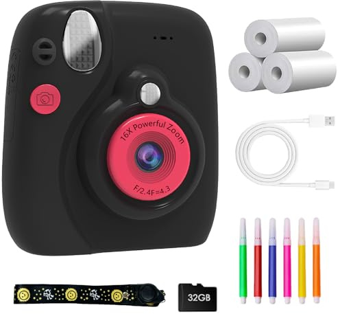 Bambini Istantaneamente Macchine Fotografiche Con Carta 32GB 3Roll Carta Da Stampa Per 1080P Video Bambini Disegni 1300mAh Batteria