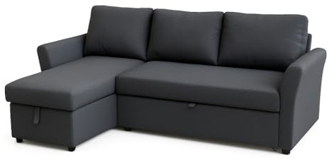 IBERA HOME Romeo - Sofá Cama 3 Plazas con Chaise Longue Reversible y Arcón - Sofá con Almacenaje y Cama de 140 cm - Tapizado en Tela Premium Suave y Resistente - 215x153x86 cm (Gris-Oscuro)