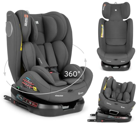 KikkaBoo Kindersitz 9-36 kg mit ISOFIX & 360° Drehung i-MOOVE 2, i-SIZE, 40-150 cm Reboarder, Rückwärts/Vorwärtsgerichtet, Verstellbare Kopfstütze, Liegefunktion, Dunkelgrau