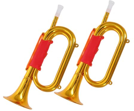Hemobllo 2 Tromba Giocattolo per Plastica Sicura Bugle Dorato Ispirato all Esercito Rosso per Spettacoli e Giochi Sportivi Strumento Musicale Leggero e Resistente per