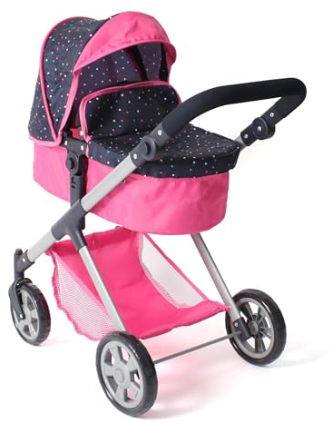 Bayer Chic 2000 Puppenwagen Mila, 2in1 Kombi-Puppenwagen, Konfetti pink | 2in1 Puppenwagen mit wendbarem Sportsitz, Babywanne & schwenkbaren Rädern. Höhenverstellbar 39-72 cm