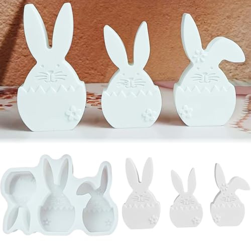 3 Stück Silikonformen Gießformen Ostern FORMVERSITY, Ostereier Epoxidharz Formen Kaninchen Kerzengießform, Gipsformen Zum Gießen Frühling Giessform Silikon Ostereier Hase für Gips, Handwerk
