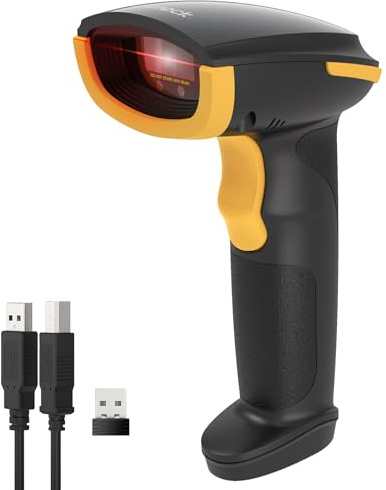 Inateck Streckkodsskanner trådlös, 1D CCD handskanner, skärmskanning stöd, 3-i-1-skanner med Bluetooth, 2,4 GHz och kabel, 2 600 mAh för 3 månaders standby, för mobil och dator, BCST-24