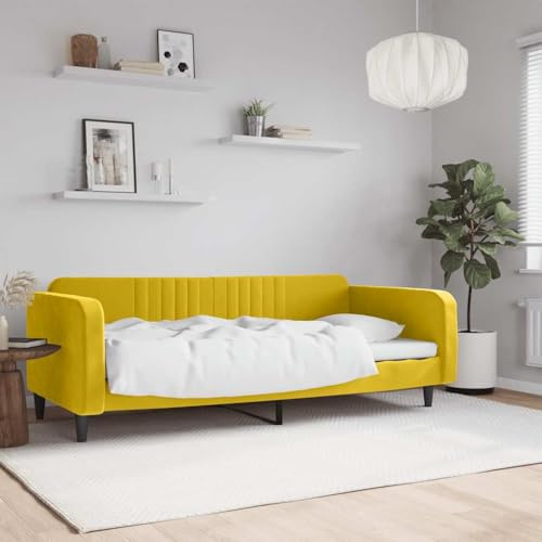 Yunovire Tagesbett Gelb 100x200 cm, Samtbezug, Metallrahmen, modernes Schlafsofa für Gästezimmer, Robustes Bettgestell, bequemes Polster