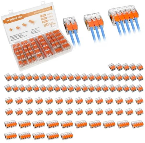 KZARYVEXIS 90 Pièces Connecteur Electrique à Levier Transparent PCT | Assortiment de Raccordement, 45 Modules 2 Entrées, 30 Modules 3 Entrées, 15 Modules 5 Entrées, pour Fils Souples et Rigides