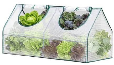 Euboer Foliengewächshaus Frühbeet & Tomaten-Gewächshaus Winter-Schutzhaube Gewächshaus für Balkon & Hochbeet mit 2 großen PVC-Reißverschlusstüren (weiß, 120x60x60cm)