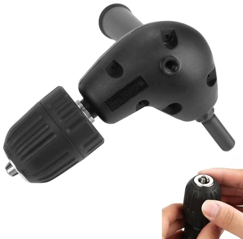 3/8in Right AngleAdapter, 9.5mm Round Shank Keyless Chuck 90 Degrees Electric Drill Attachment for Many Portable Electric Drills