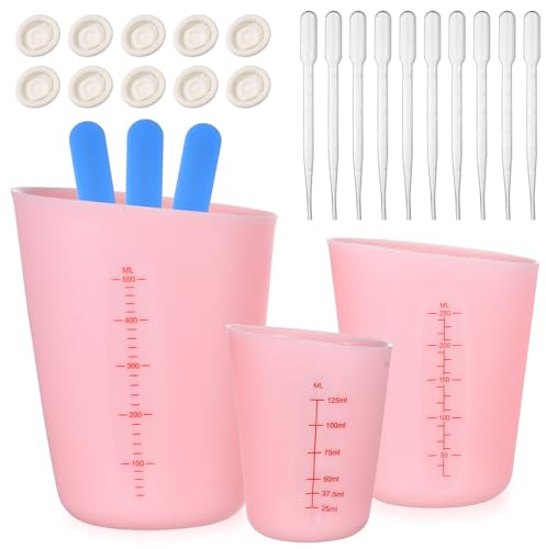 3 misurini in silicone per versare, 125 ml, 250 ml, 500 ml, in silicone per versare, misurino in silicone per intonaco, contenitore per resina epossidica, stampi per colata fai da te + bastoncino
