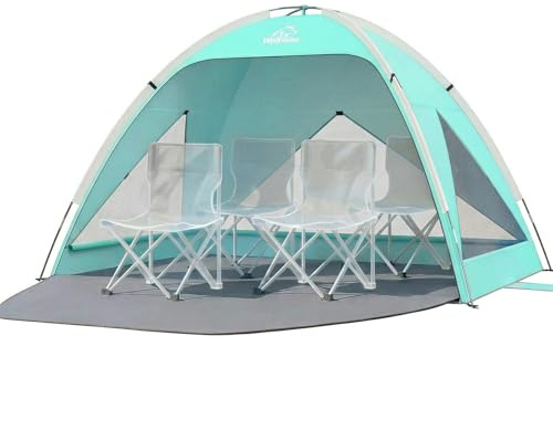 Wolfwise Tienda de campaña de Playa Grande Refugio Solar para 3-4 Personas, Amplia Sombra Solar protección UV UPF 50+, Suelo Extensible para privacidad, 3 Ventanas de Malla ventiladas con Bolsa de
