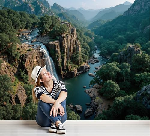 Carta Da Parati Fotografica Meraviglie Naturali 3D Effetto Canyon Spettacolare Design Carta Tessuto Non Tessuto TNT Verde XXL Fotomurale per Soggiorno Camera Letto Studio Decorazione, 400×280cm