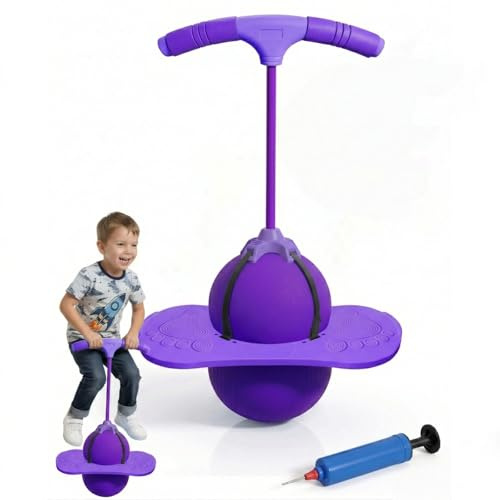 Cemssitu 2026 Upgraded Pogo Ball, Balance Jumping Ball with Adjustable Handle & Pump, High Jump Bounce Trick Board Pogo Jumper, Quiet Indoor Outdoor Energy Burner Toy (Purple)