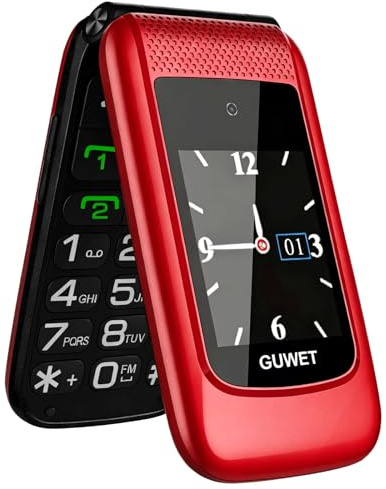 Guwet Seniorenhandy Klapphandy ohne Vertrag,Dual SIM 2G GSM mit SOS-Notruftaste,Rentner Handy Großen Tasten mit 1600mAh Akku,USB-C,2.4+1.77 Dual Display,Rot