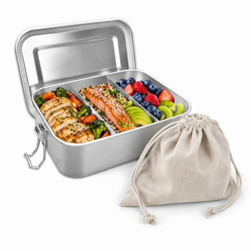 Mepham Caja de almuerzo Caja de pan de acero inoxidable 850 ml con 2 fachas, Caja Bento para estudiantes, Caja de pan de acero inoxidable, a prueba de gotas, Caja de almuerzo de