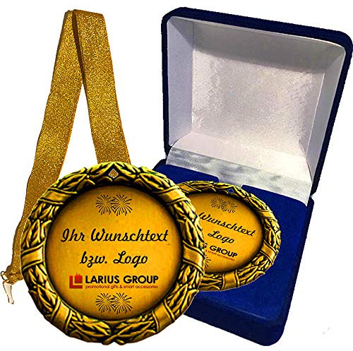 Larius Group Geschenk Medaille 50 Jahre BZW. Ihr Wunschtext Goldene Hochzeit Jubilar Namenstag mit Schachtel BZW Halsband (mit Wunschtext und Schachtel)
