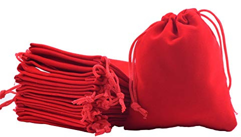 Sansam 50 rote Kordelzug-Samtbeutel für Schmuck, Geschenke, Hochzeitsgeschenke, Süßigkeitentüten, Partygeschenke, 10,2 x 12,1 cm.