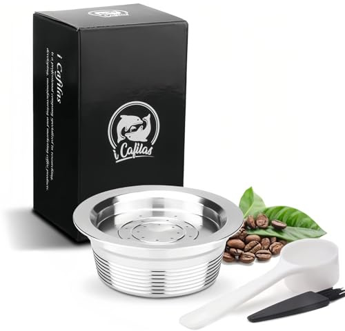 i Cafilas Refillable Coffee Pods, Stainless Steel Reusable Coffee Capsule Compatible for LAVAZZA A MODO MIO Espresso Coffee Machines + 1 Reusbale Spoon + 1 Brush