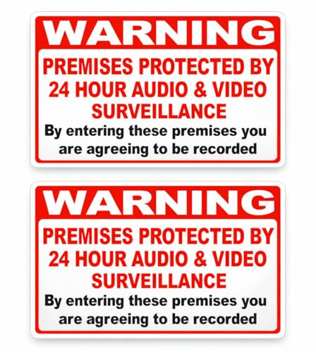 2 x CCTV Warning Sticker – Premises Protected by Audio & Video Surveillance Sign – Self Adhesive Security Notice – 200mm x 135mm (Approx A5) | Audio video surveillance | Protected premises notice | Self adhesive vinyl | Approx A5 Size