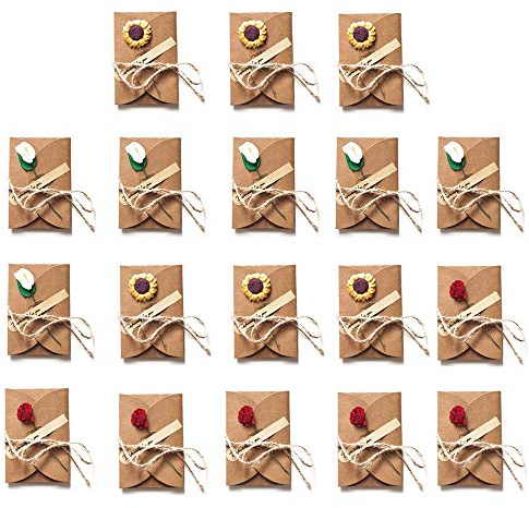 18 Stück Retro Kraft Blank Umschlag, Grußkarten Dankeskarten Kraftpapier Umschläge, Getrocknete Blume Verziert Postkarte, für Geburtstag Hochzeit Danke Grußkarten Valentinstag Baby Duschen