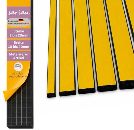 sarian Moosgummidichtung Moosgummiprofil EPDM selbstklebend 16 Grössen Rechteckig Gummidichtung Moosgummi Türdichtung Schaumstoff Dichtung (20mm x 5mm)