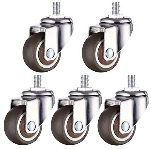 5 Lenkrollen,Möbelrollen,Gummirollen,mit Gewindestange M10 x 15 mm,Super leise Bürostuhlrollen,leicht und leise,für Hartboden Parkett,Keine Kratzer im Boden,Belastbar bis 125kg(1.5inch)