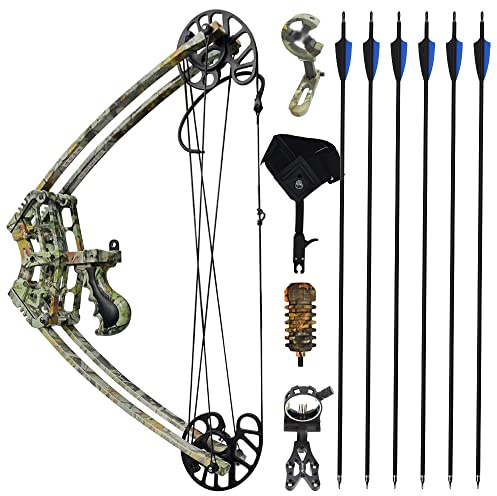 wolfman 50lbs Compoundbogen Set Erwachsene Bogenschießen Dreieck Compoundbogen 270 FPS Jagdbogen Bogenfischen Bogen und Pfeil Set Erwachsene mit Zubehör Links und Rechtshänder (Tarnung Set)