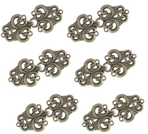 WANDIC Strickjacke-Clips, 6 Paar Vintage Swirl Flower Cape-Verschlüsse Zum Aufnähen von Haken Und Ösen, Umhangverschlüsse Für Pullover, Schal, Antik