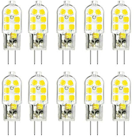 Jiotouhu G4 LED Lampen, Birnen 2W 200lm 12V AC/DC Kaltweiß 6000K,Leuchtmittel Stiftsockellampe Glühbirne Ersatz 20W Halogenlampen, Kein Flackern Nicht Dimmbar -10 Pack