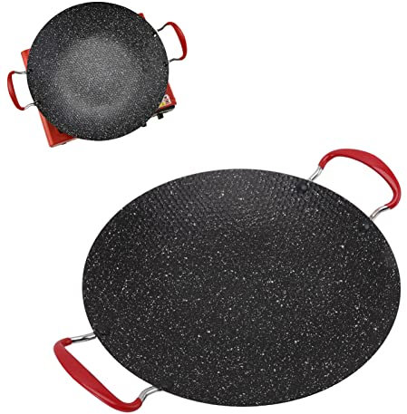 Kuuleyn Koreanischer BBQ-Grill, Koreanische Bbq-Grillpfanne, Koreanische BBQ-Grillpfanne, Antihaftbeschichtung mit Anti-Verbrühungs-Griff, Runde Grillplatte für Gas-Keramikherd(38CM)