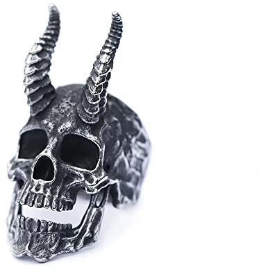 BlackAmazement 316L Edelstahl Ring gehörnter Totenkopf Skull Totenkopfring Hörner silber schwarz Biker Herren