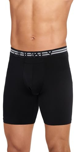 Jockey Sport Men's Underwear Stability Pouch Microfiber 9 Long Leg Boxer Brief, Black, S