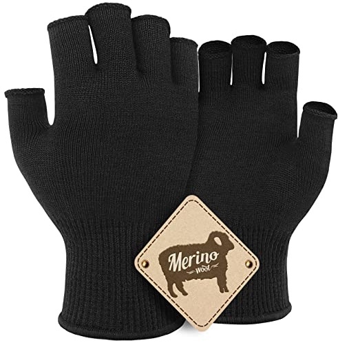 Migliore Wear Guanti in lana merino, guanti in maglia TOUCHSCREEN, guanti da sci senza dita per la stagione fredda, guanti invernali elastici per ciclismo, corsa, escursionismo, guida, palestra (nero