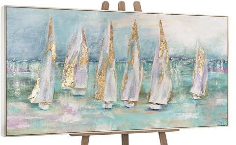 YS-Art Abstrakt Acrylbild Segelboote moderne blaue Meereslandschaft